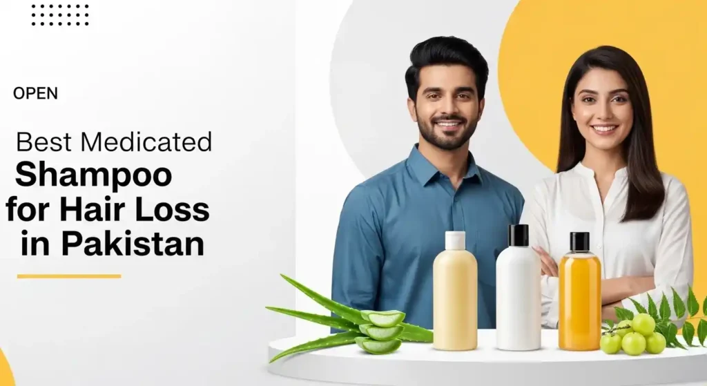 Best Medicated Shampoo for Hair Loss in Pakistan — man and woman with thicker hair holding shampoo