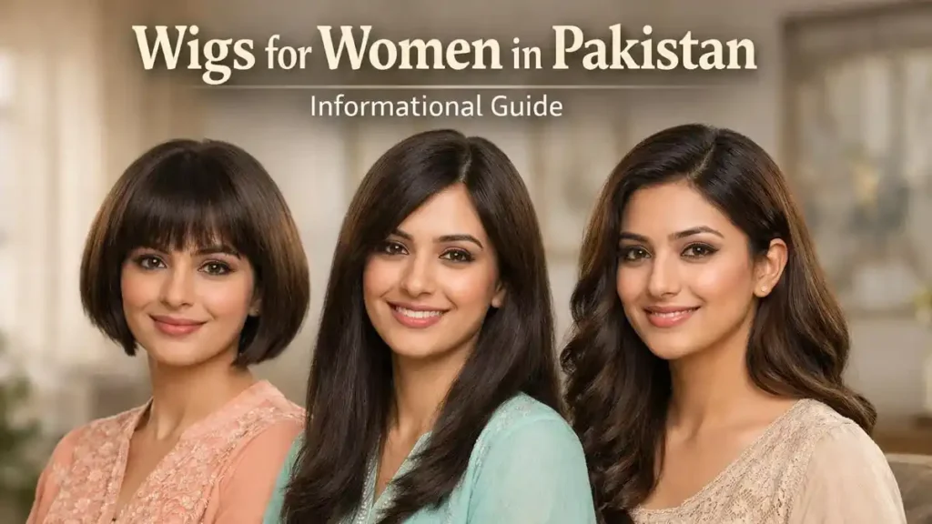 Wigs worn by women in Pakistan showing different natural hair styles suitable for everyday use